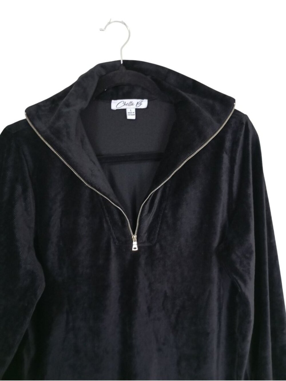 Chetta B Black Velour Long-Sleeve Tunic Dress Half-Zip Collar Size L - Picture 7 of 10
